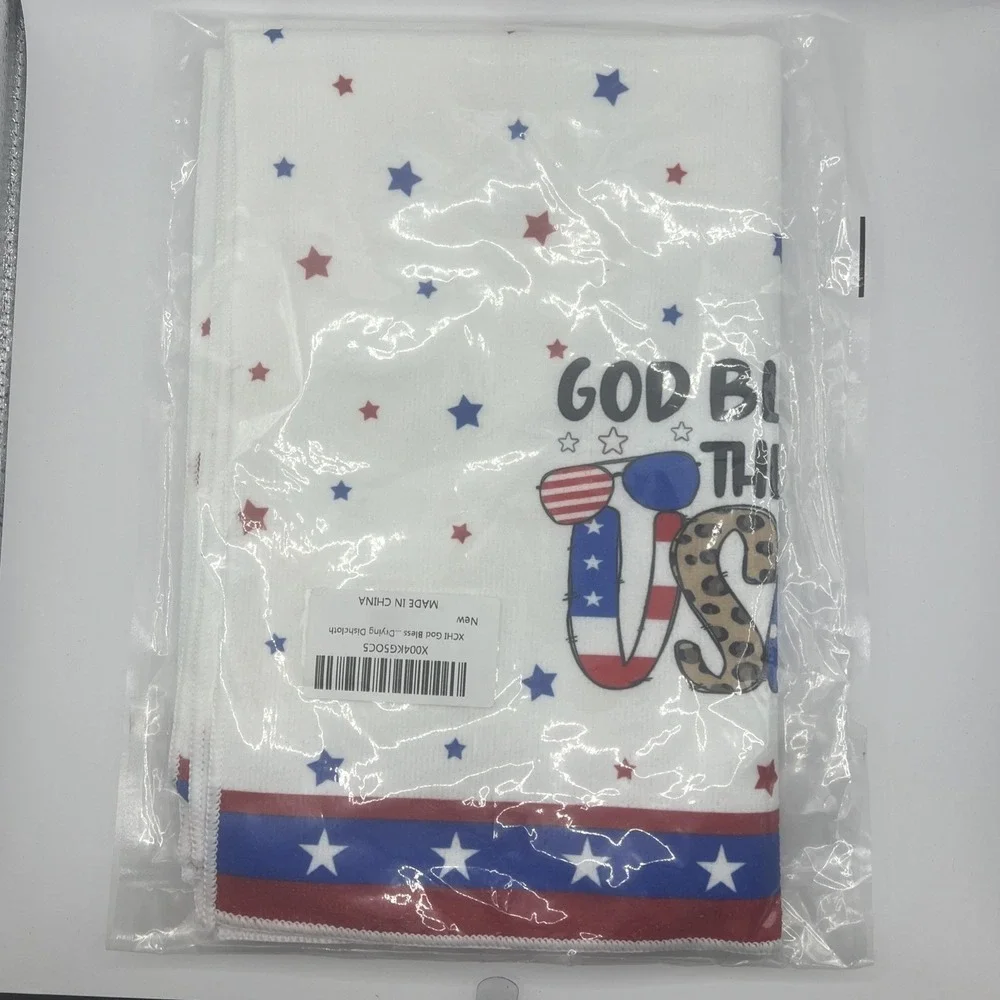 God Bless USA Patriotic Kitchen Towels Set 2 Gnome 4th July Deco